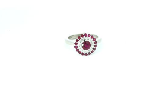 Gallery Gemma Fine Gems White Gold Ruby and Diamond Halo Ring Thi...