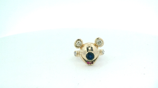 Custom 14ky gold ring - Mickey Mouse ring; 4 diamonds (client s own...